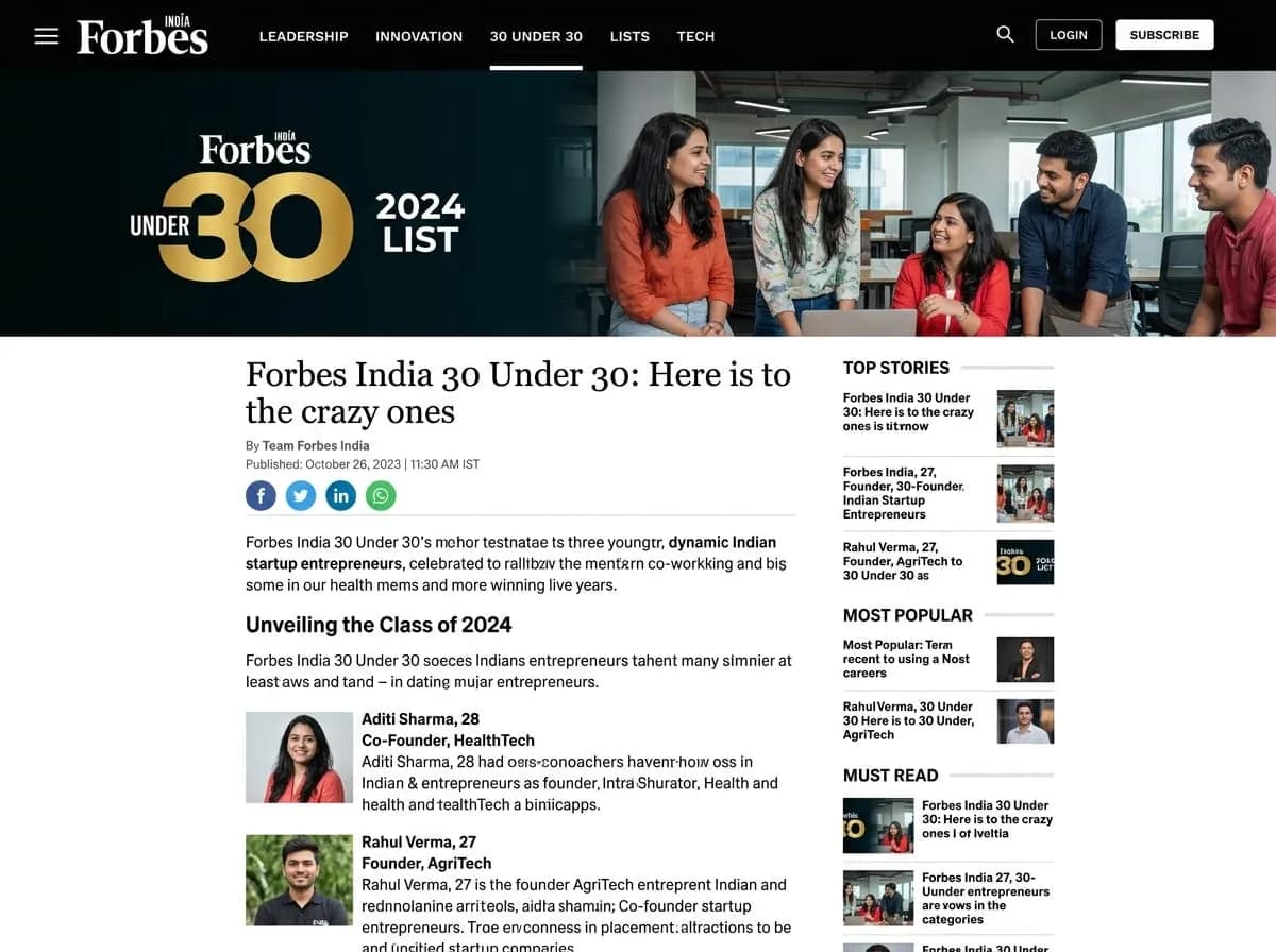 Forbes India 30 Under 30 Editorial Feature